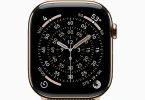 Apple Watch Series 11 GPS + Cellular 42mm with Gold Titanium Case and Gold Milanese Loop Adjustable Strap, shown on a wrist. Features advanced fitness tracking, seamless connectivity, and premium, durable design for tech-savvy professionals, entrepreneurs, and fitness enthusiasts.